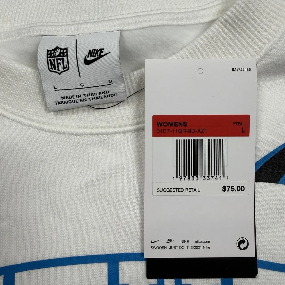 Women's Nike White‎ Carolina Panthers NFL Oversized Pullover Sweatshirt Size Lrg